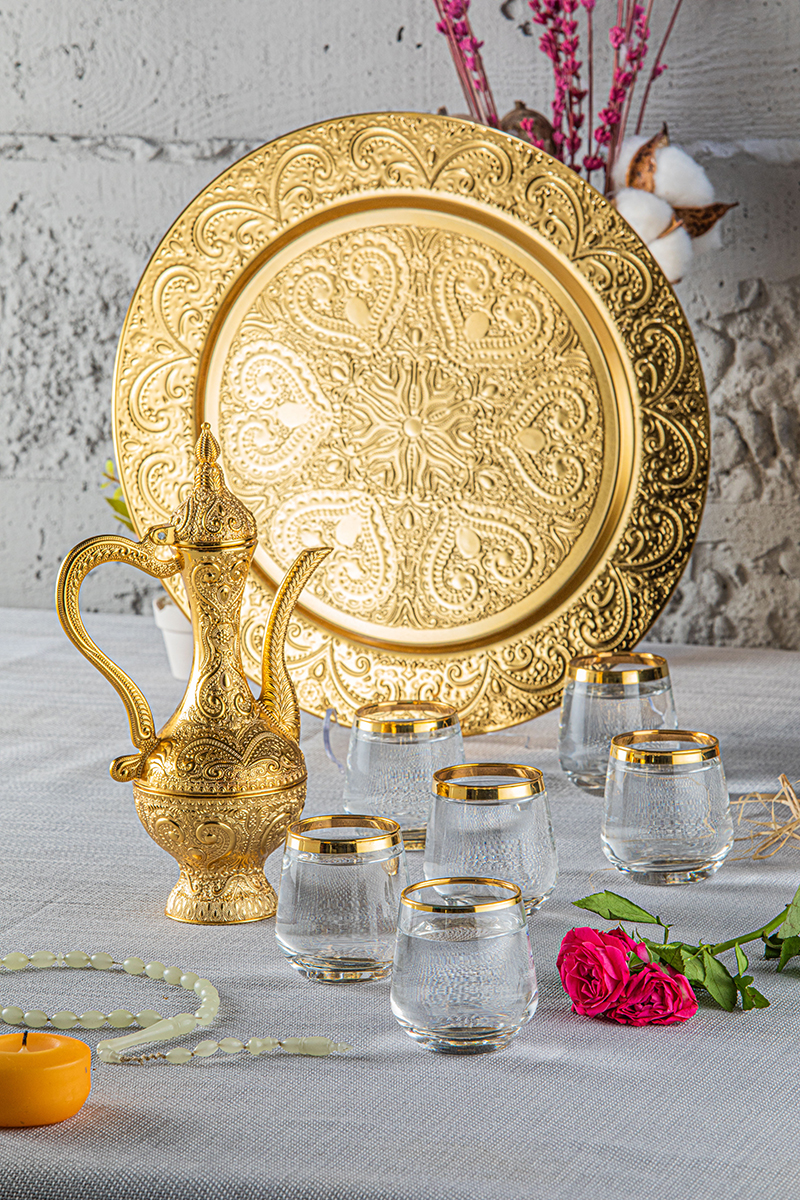 6 Kişilik Payitaht Cam Motifli Zemzem Seti Altın